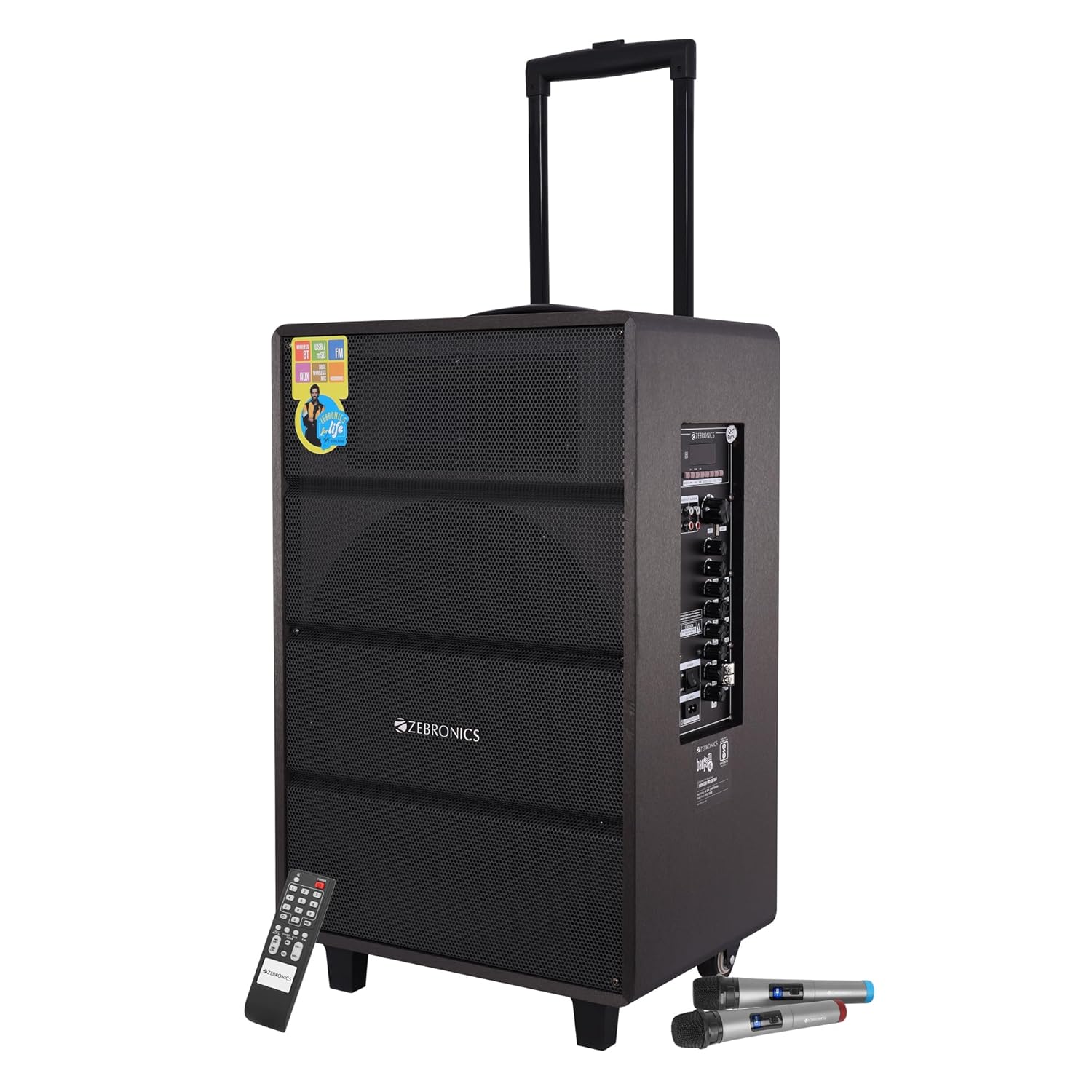 ZEBRONICS Banjo PRO, 120 Watts RMS, Trolley Speaker with Bluetooth 4.2, LED Display & Wireless 2 Mics, USB, mSD, AUX Input, Mic in, FM Radio and Stylish Design