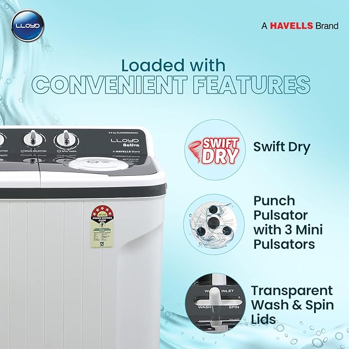 Lloyd 7.0 Kg Semi Automatic Top Load Washing Machine GLWS705EA Dark Grey, Swift Dry