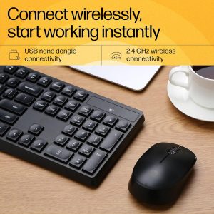 HP CS10 Wireless Keyboard Mouse Combo/2.4 GHz Wireless Connection/Ergonomic Design/Energy and Electricity Saving/Plug and Play, Intelligent Dormancy/Drop Key Cap/ 1600 dpi/Black (7YA13PA)