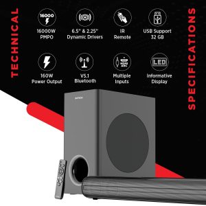 Intex Sound Bar Beast 10000, 16000w PMPO, IR Remote,USB Support 32gb ,160w Power output, V5.1 Bluetooth
