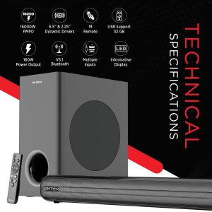 Intex Sound Bar Beast 10000, 16000w PMPO, IR Remote,USB Support 32gb ,160w Power output, V5.1 Bluetooth